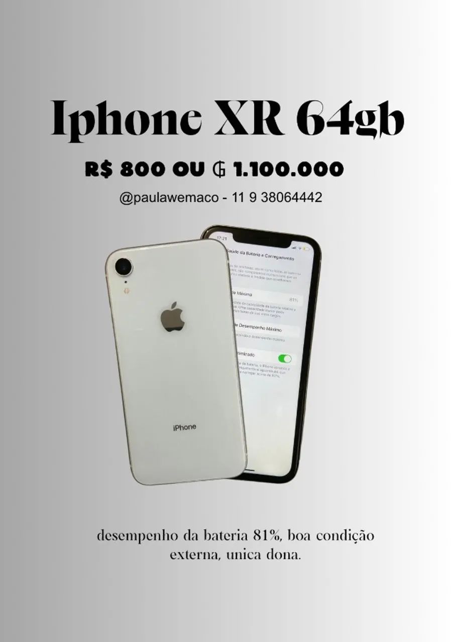 iPhone XR 64GB バッテリー81% 美品 iPhone XR 64gb 81% bateria, boas condições externas. R$ 800