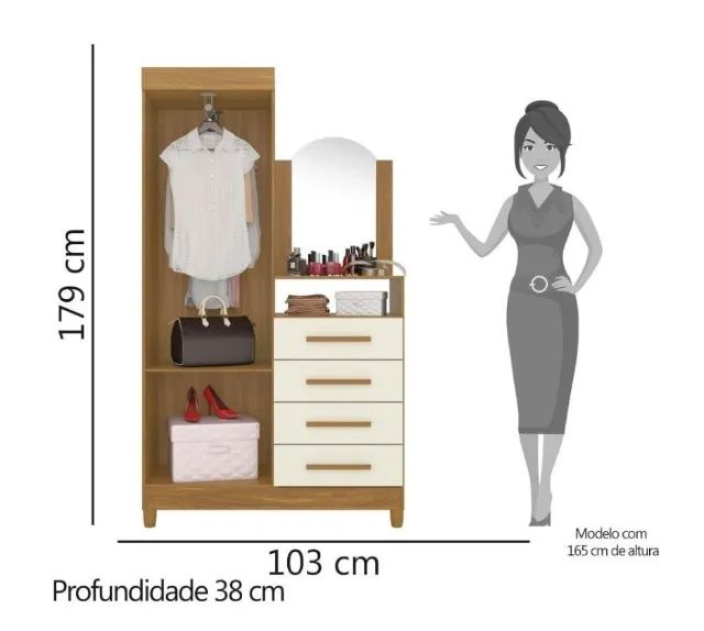 Guarda Roupa 2 Portas 4 Gavetas Espelho Novo Varios Modelos - Foto 2