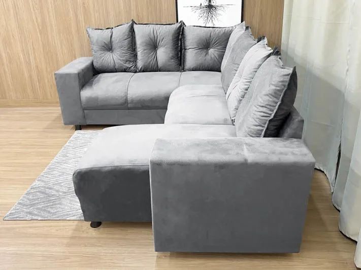 Sofá de Canto Suede Cinza 5 Lugares com Chaise - Foto 3