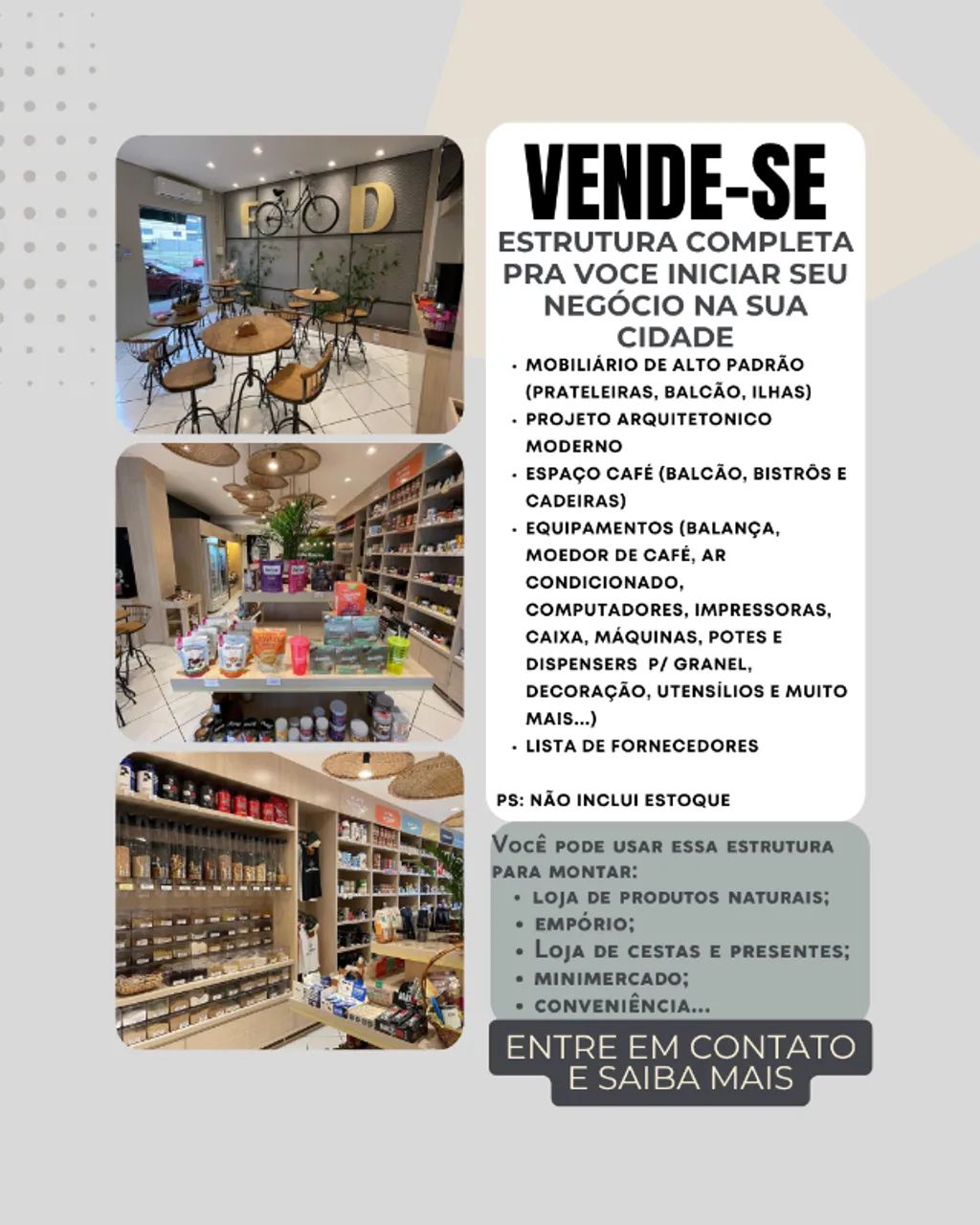 Estrutura (Mobiliario + Equipamentos) de loja de Produtos Naturais/Emporio ou Minimercado/