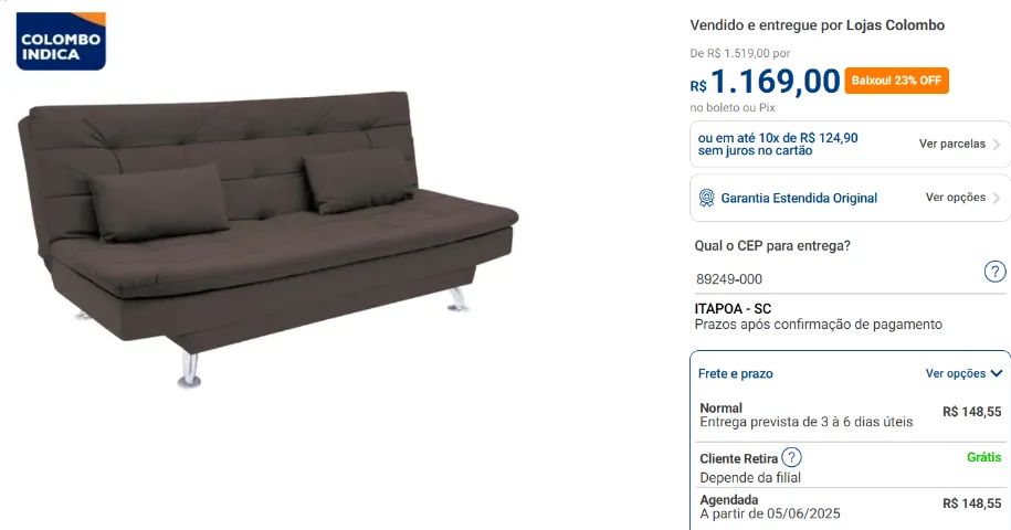 Sofá cama 1,92m encosto fixo e reclinável marrom