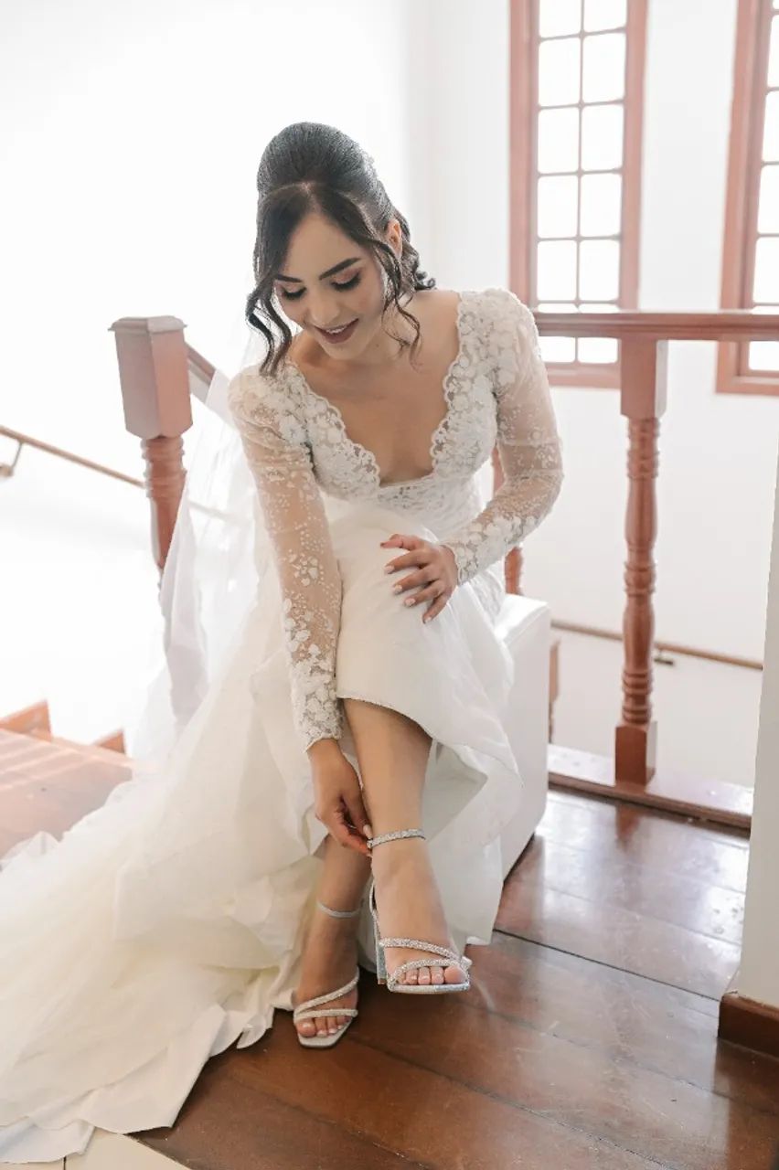Salto noiva prateado com glitter e strass - Foto 4