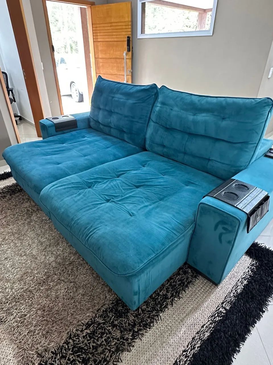 Sofá retrátil azul turquesa 4 lugares65579517168897122