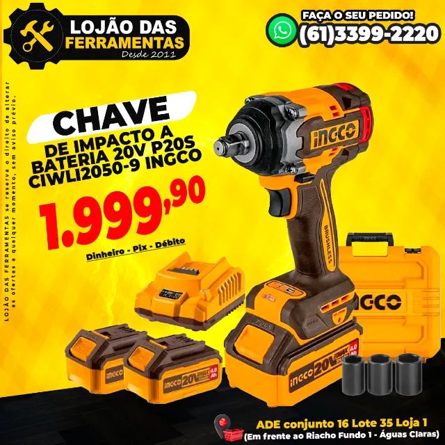 Chave de Impacto a Bateria 20v P20s Ciwli2050-9 Ingco