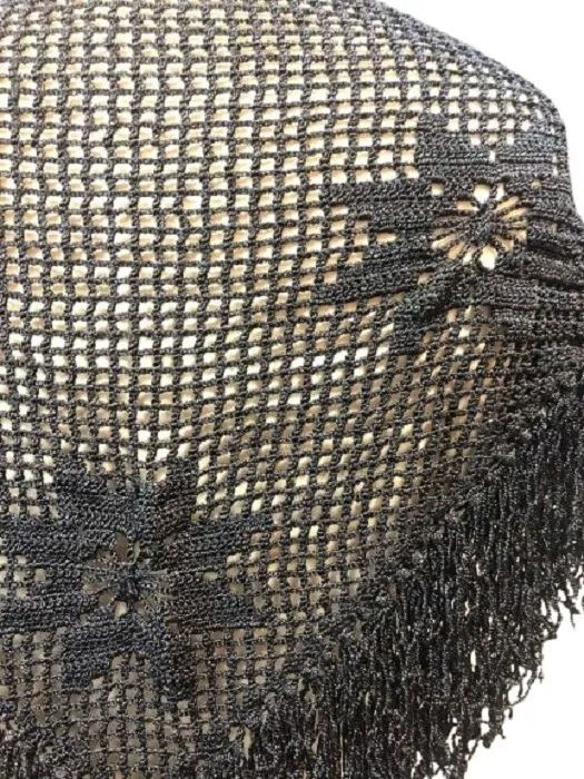 Xale De Crochê Linha Preto 110 cm x 50 cm - Foto 4