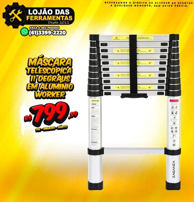Escada Telescópica 11 Degraus em Alumínio Worker