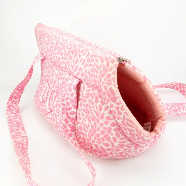 Bolsa acolchoada de transporte Pet estampa oncinha rosa - Foto 4