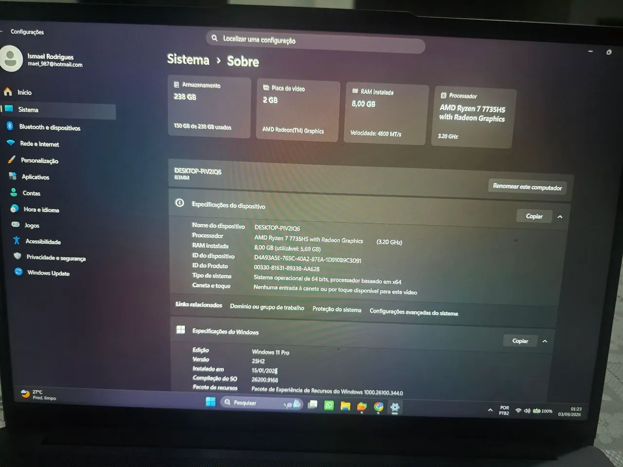 V/T Notebook ideapad slim ryzen 7