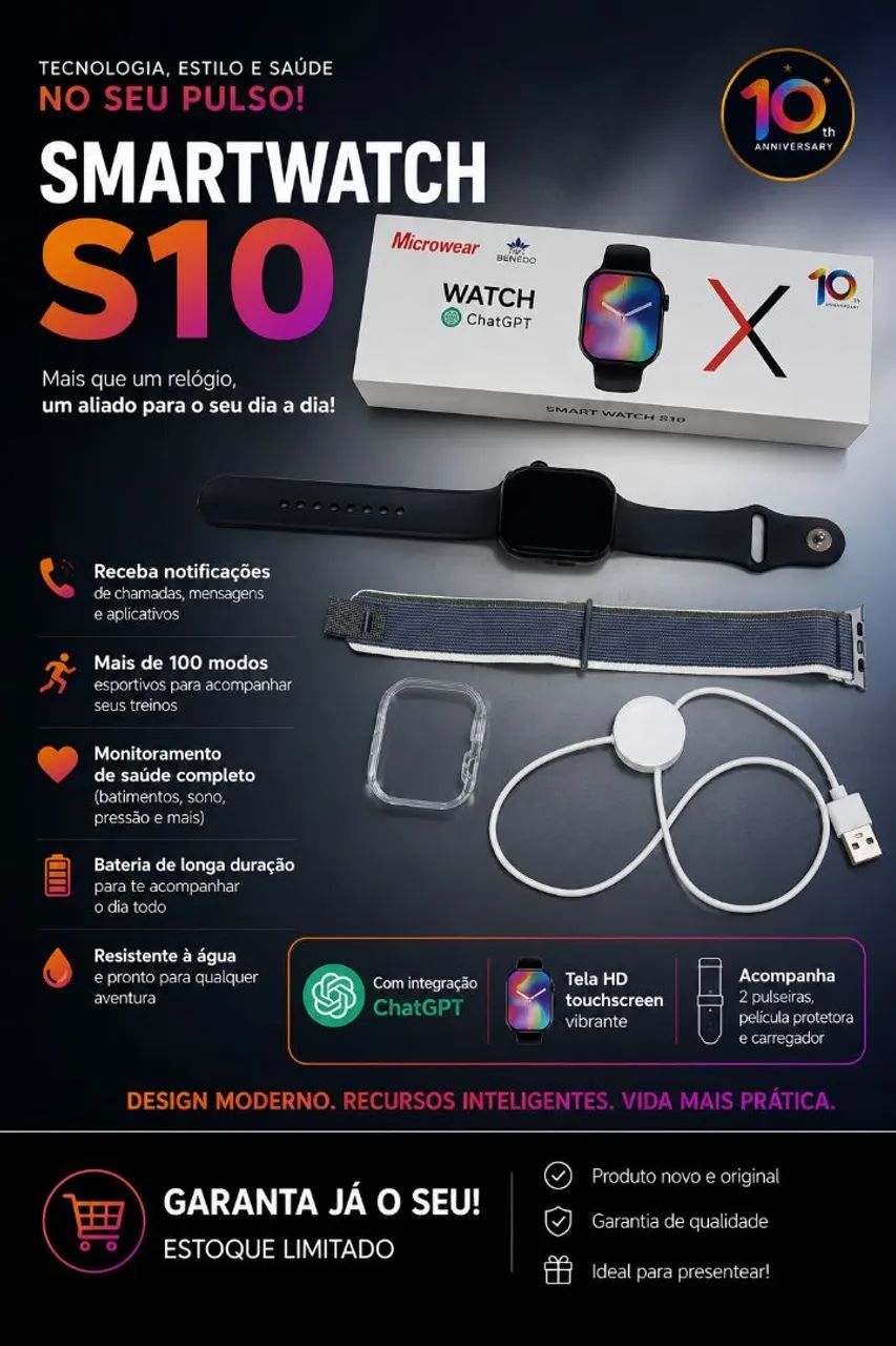 Relógio smartwatch S10 