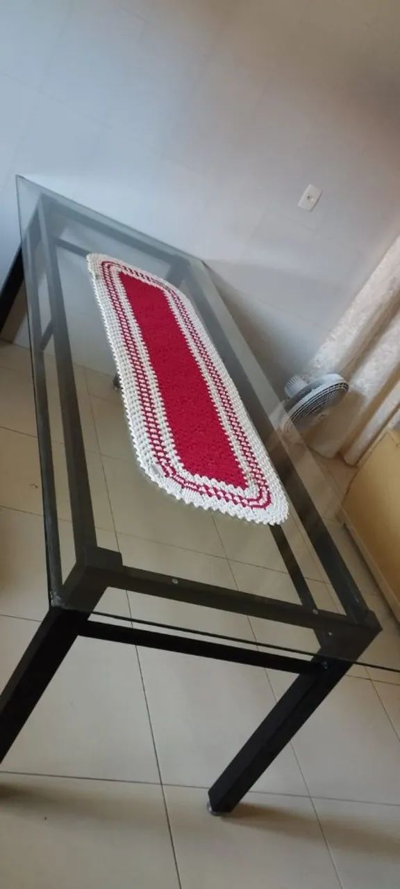 Mesa Jantar metal, tampo de vidro 
