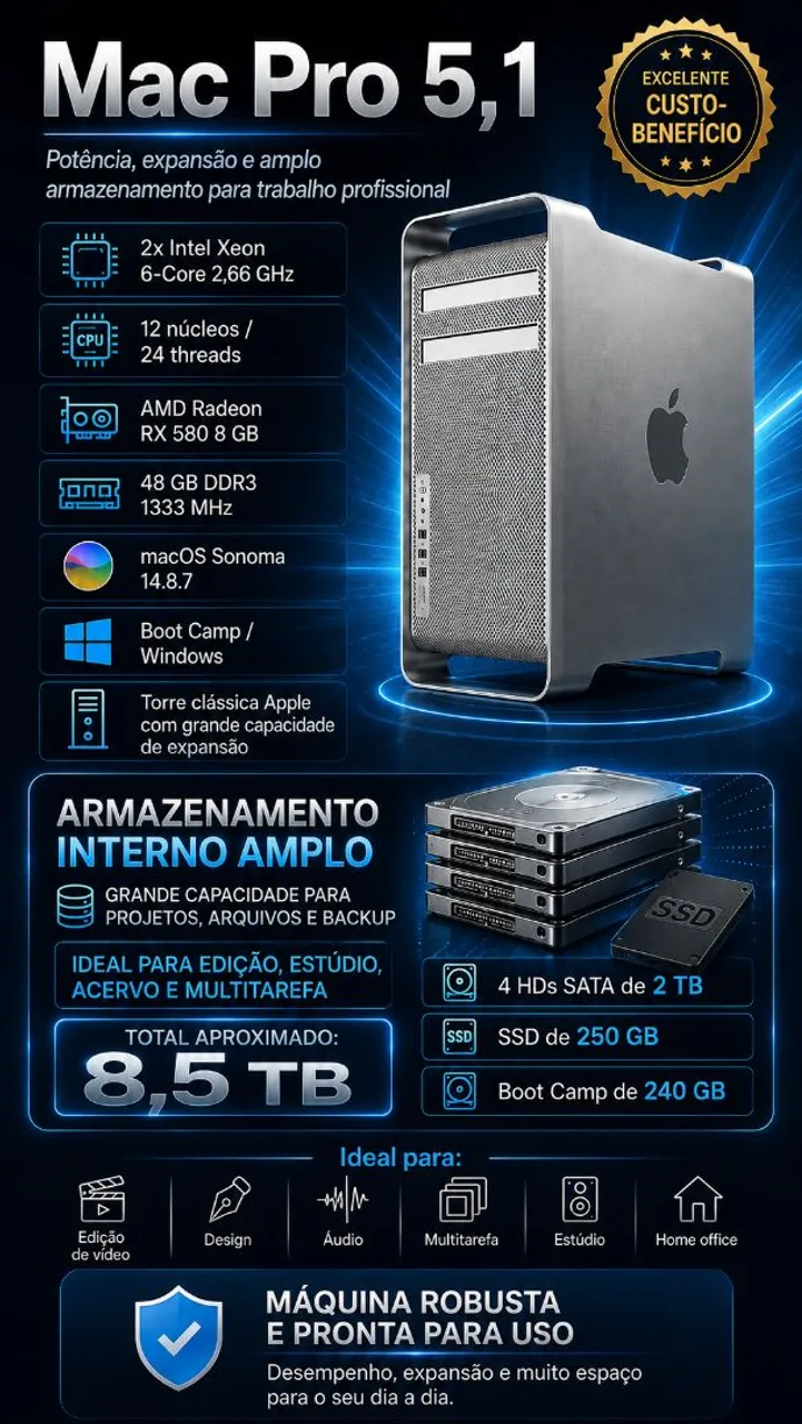 Mac Pro Late 2013 Xeon 6/12 64GB RAM 256GB SSD - Computadores e