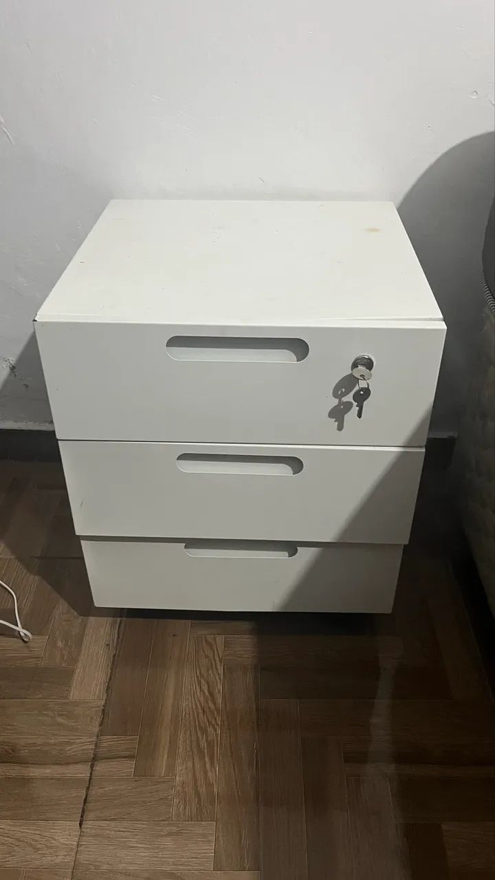 Gaveteiro/Armário de Escritório Branco com Chave e 3 Gavetas - Foto 2