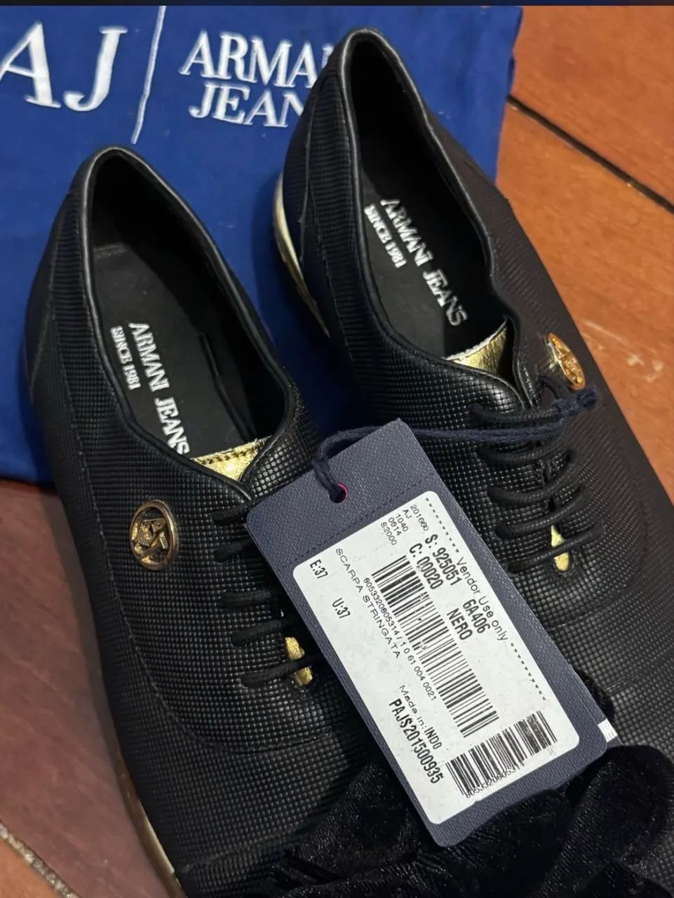Sneakers Armani jeans couro preto  - Foto 4
