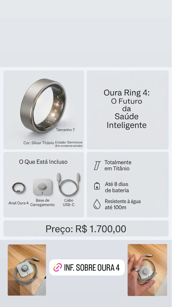 Oura Ring 4 - Silver - Tamanho 7 - Foto 2