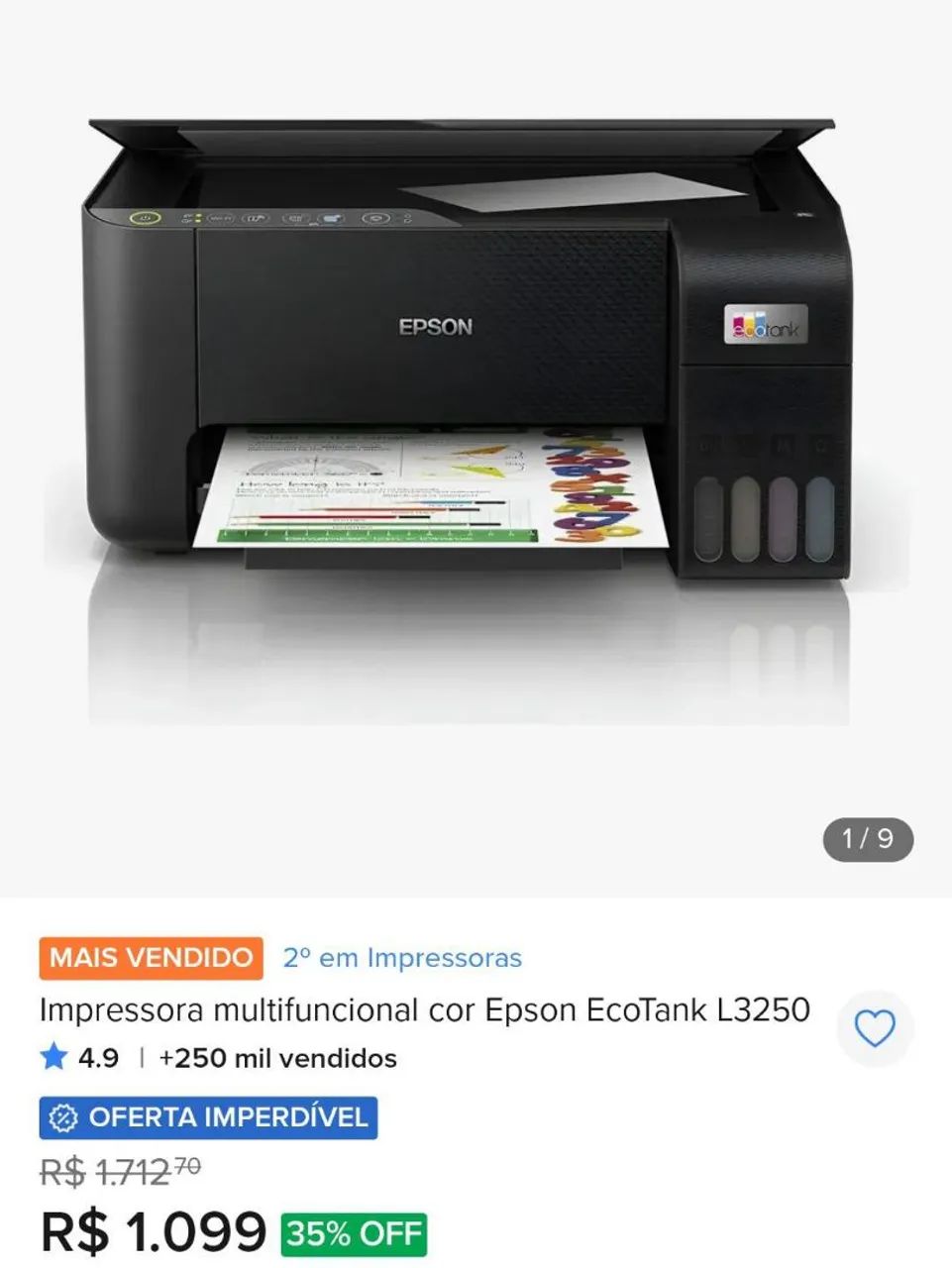 Impressora multifuncional cor Epson EcoTank L3250 - Foto 3