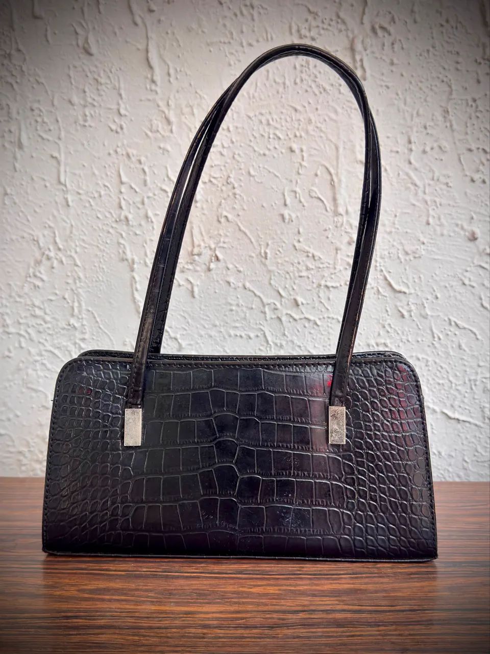 Bolsa Preta Estruturada Croco