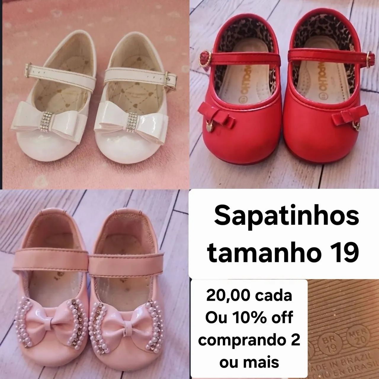 Sapatinhos bebe Menina, tamanho 19