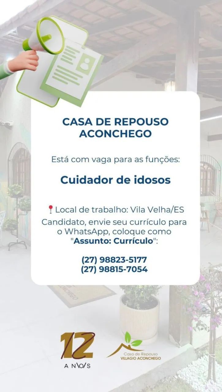 VAGA PARA CUIDADOR DE IDOSOS