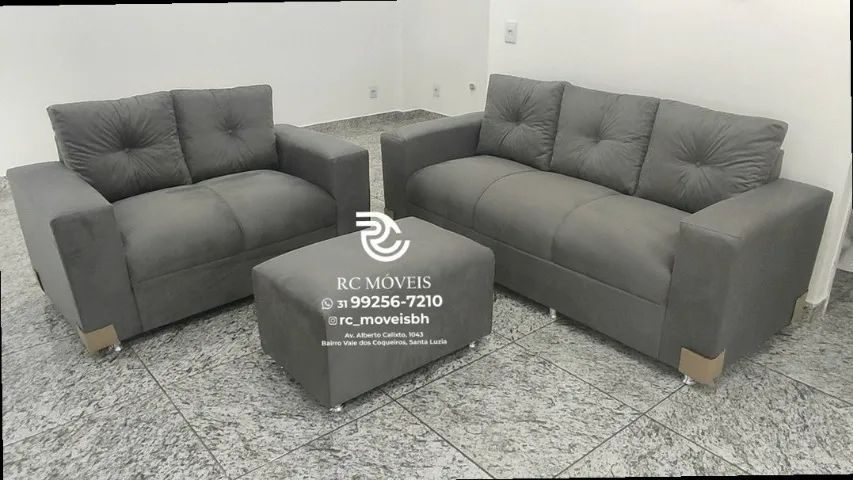 Sofá 2 e tres lugares com Puff Material suede D33 Confortável Direto da Fábrica - Foto 2