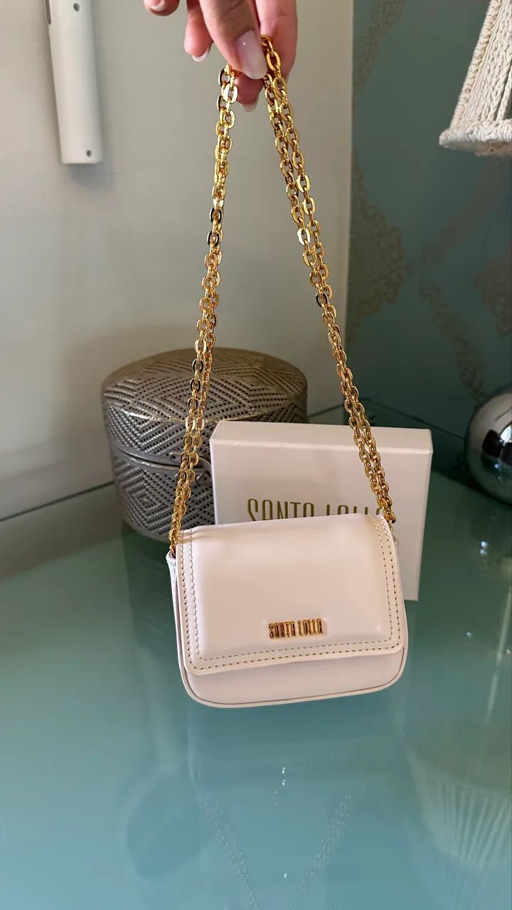 Mini Bolsa Rosa Bebê Santa Lolla com Corrente Dourada - Foto 3