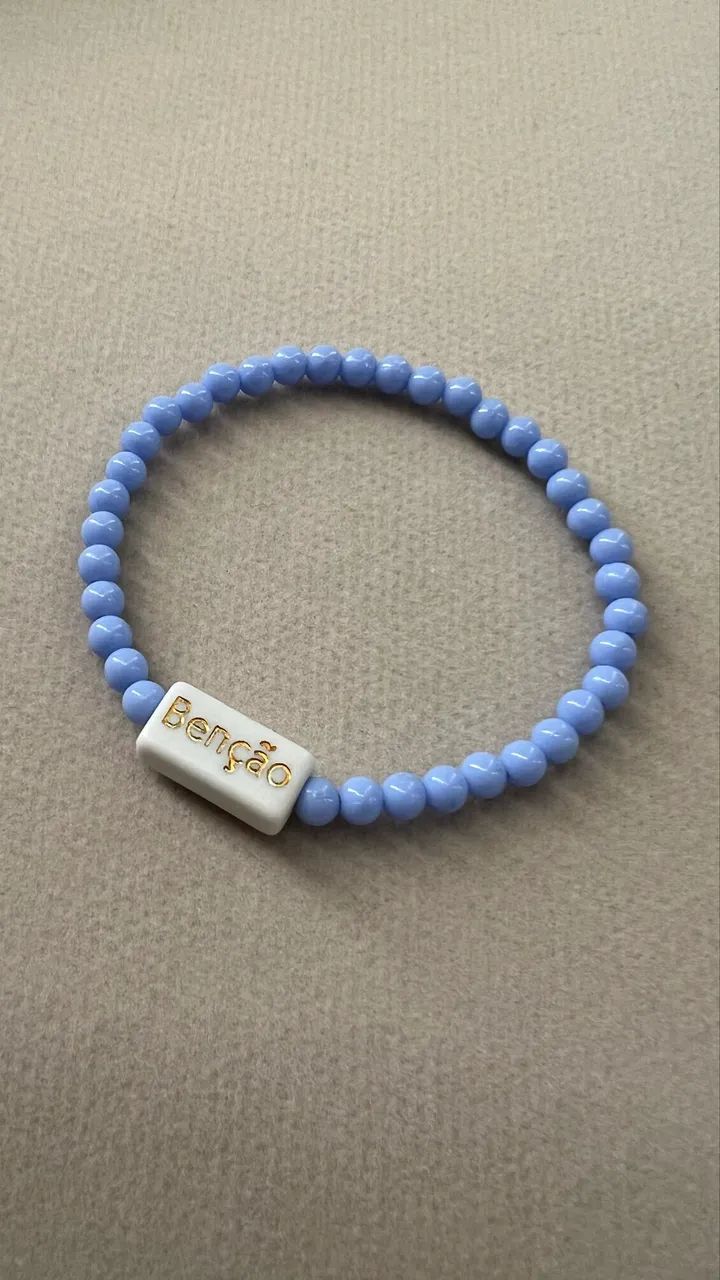 PULSEIRA DE MIÇANGAS AZUL COM PINGENTE ?BENÇÃO? (NOVA) - Foto 2
