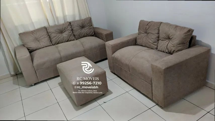 Sofá 2 e tres lugares com Puff Material suede D33 Confortável Direto da Fábrica - Foto 5
