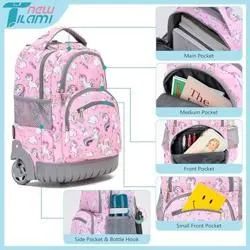 Mochila escolar com rolamento de 16 polegadas, bolsa para meninas de Unicornio - Foto 5