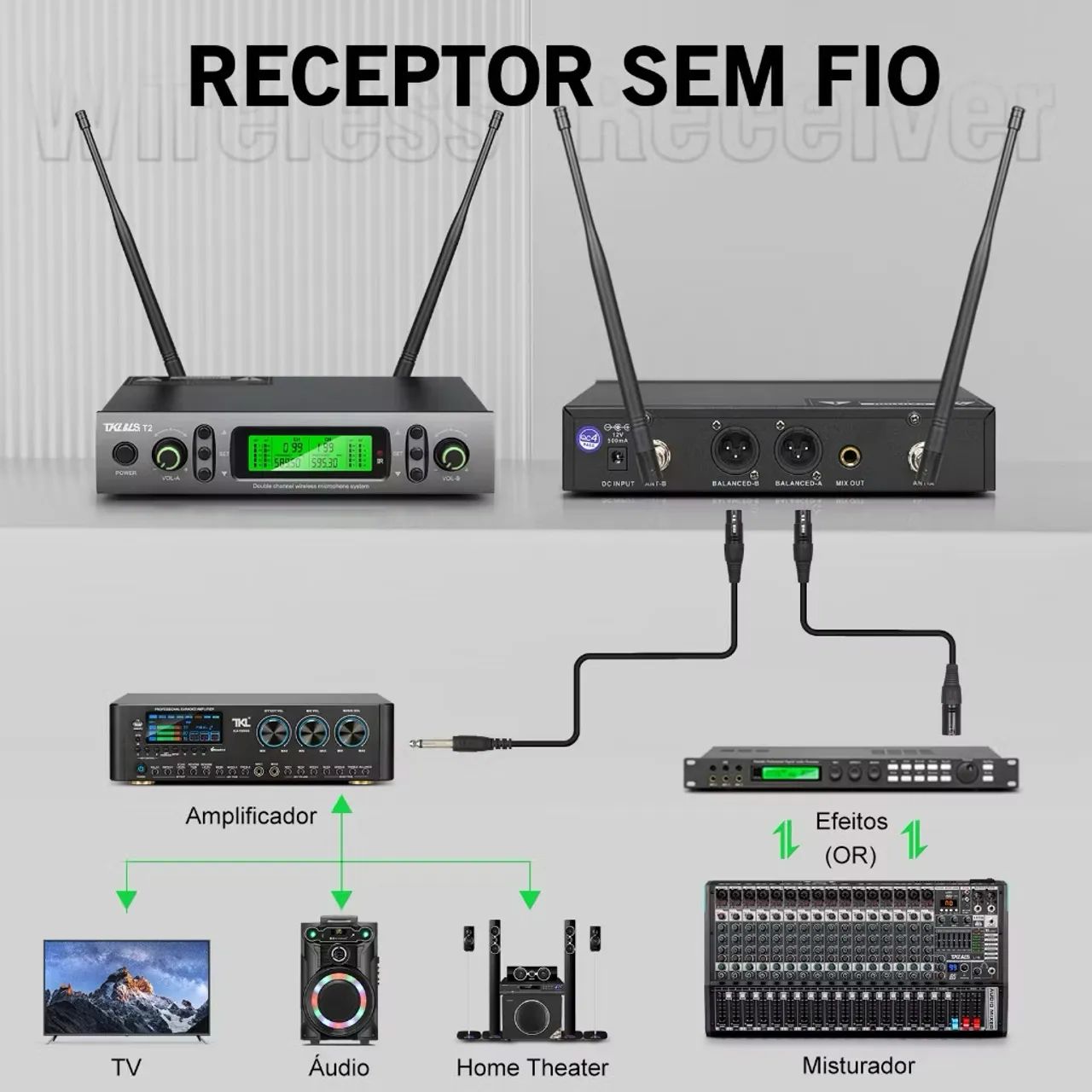 Microfone Sem Fio Profissional TKLBLS T2 UHF