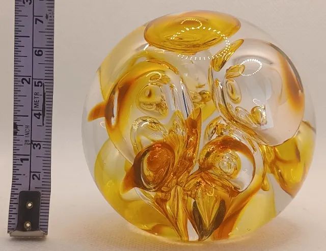 Peso de papel cristal Langham England âmbar grande decorativo - Foto 3