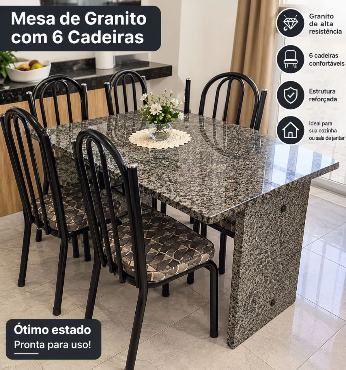 Mesa de Granito com 6 Cadeiras 