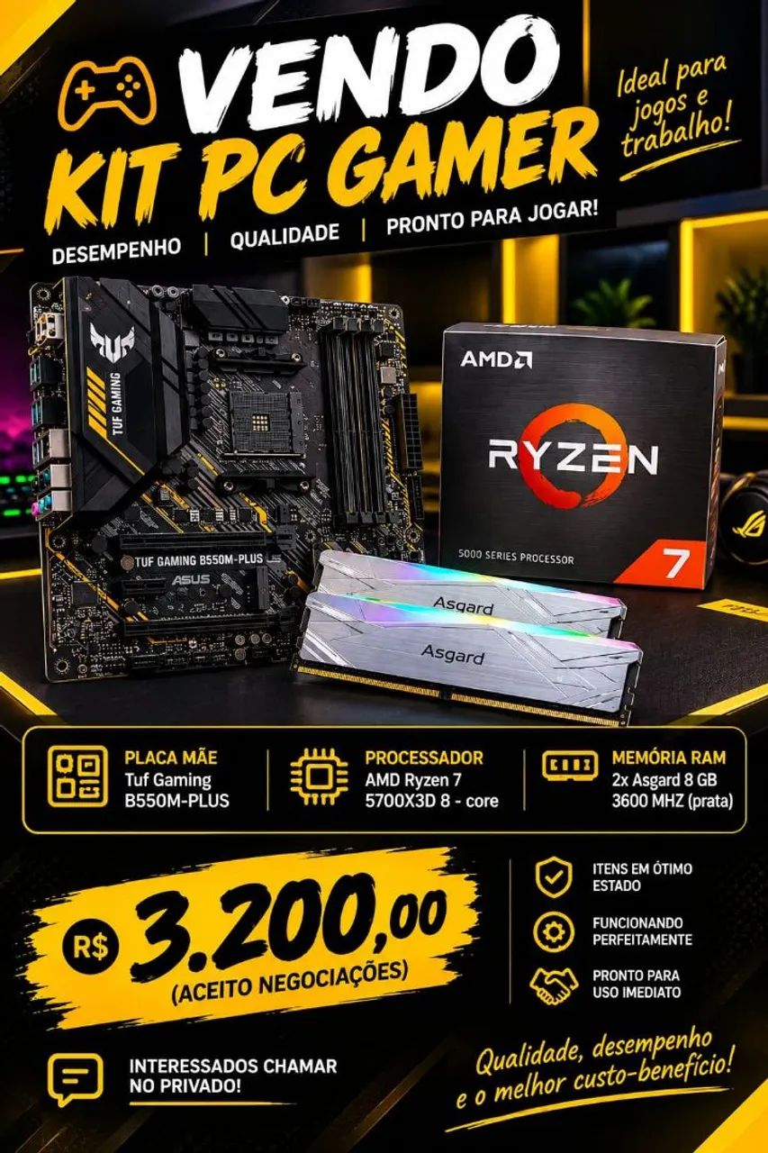 Kit Pc GAMER (Placa mãe, Processador, Memória RAM)
