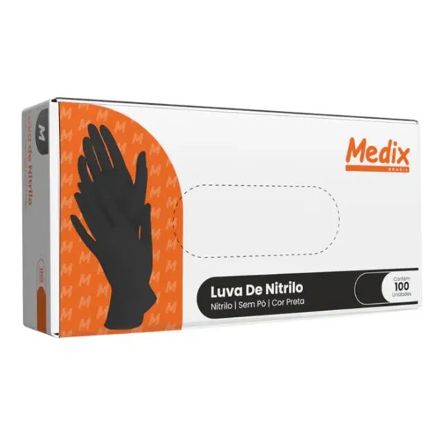 Luva Nitrilo Preta Sem Pó ( P - M - G)