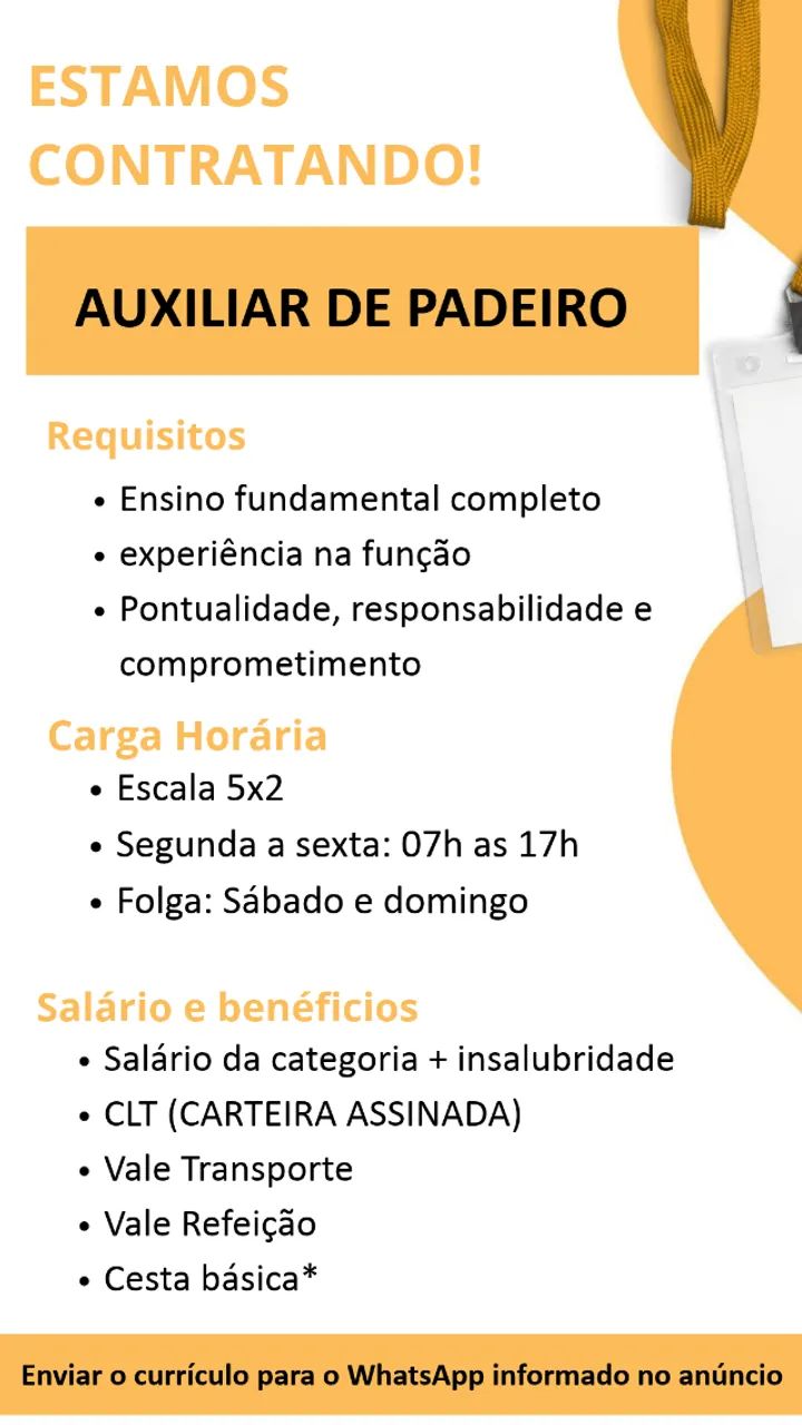 AUXILIAR DE PADEIRO (COM EXPERIÊNCIA)