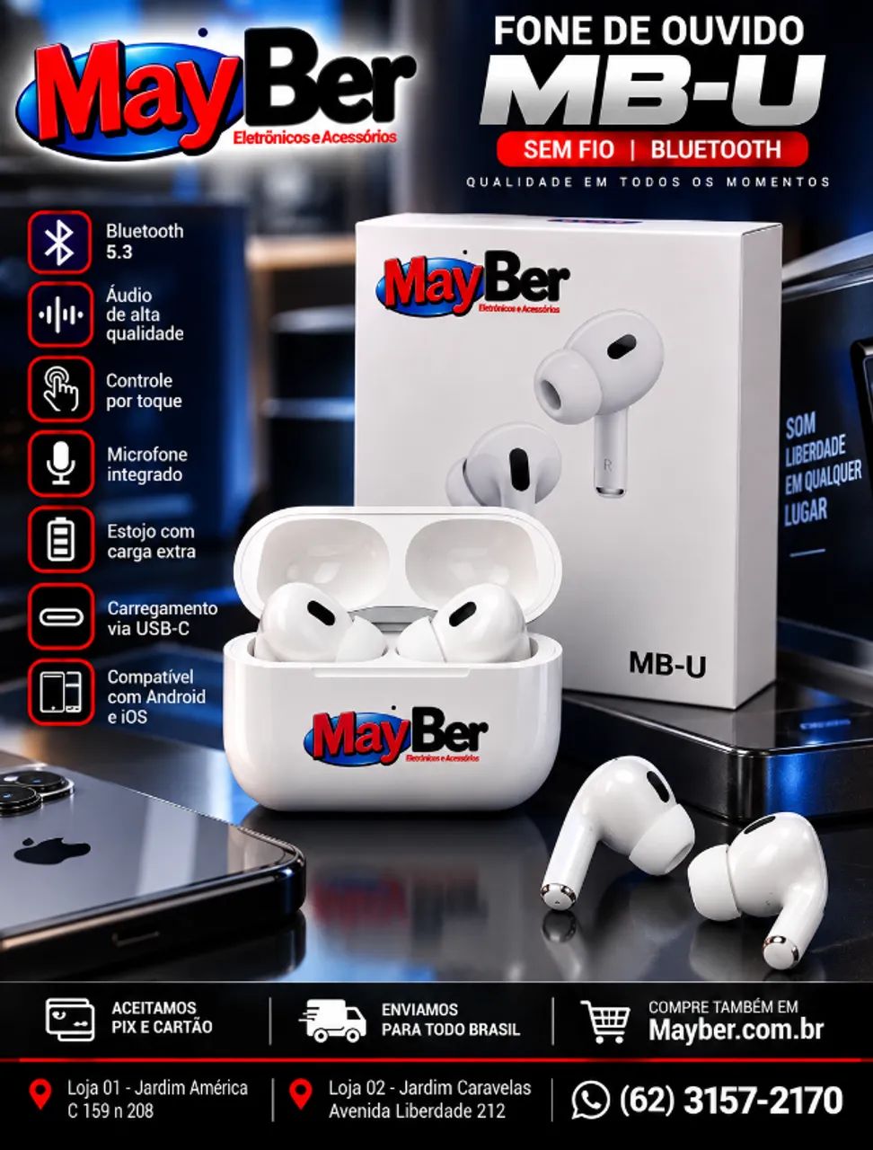 Fone de Ouvido MAYBER MB-U Bluetooth 5.4 Sem Fio com Microfone Branco - Foto 4