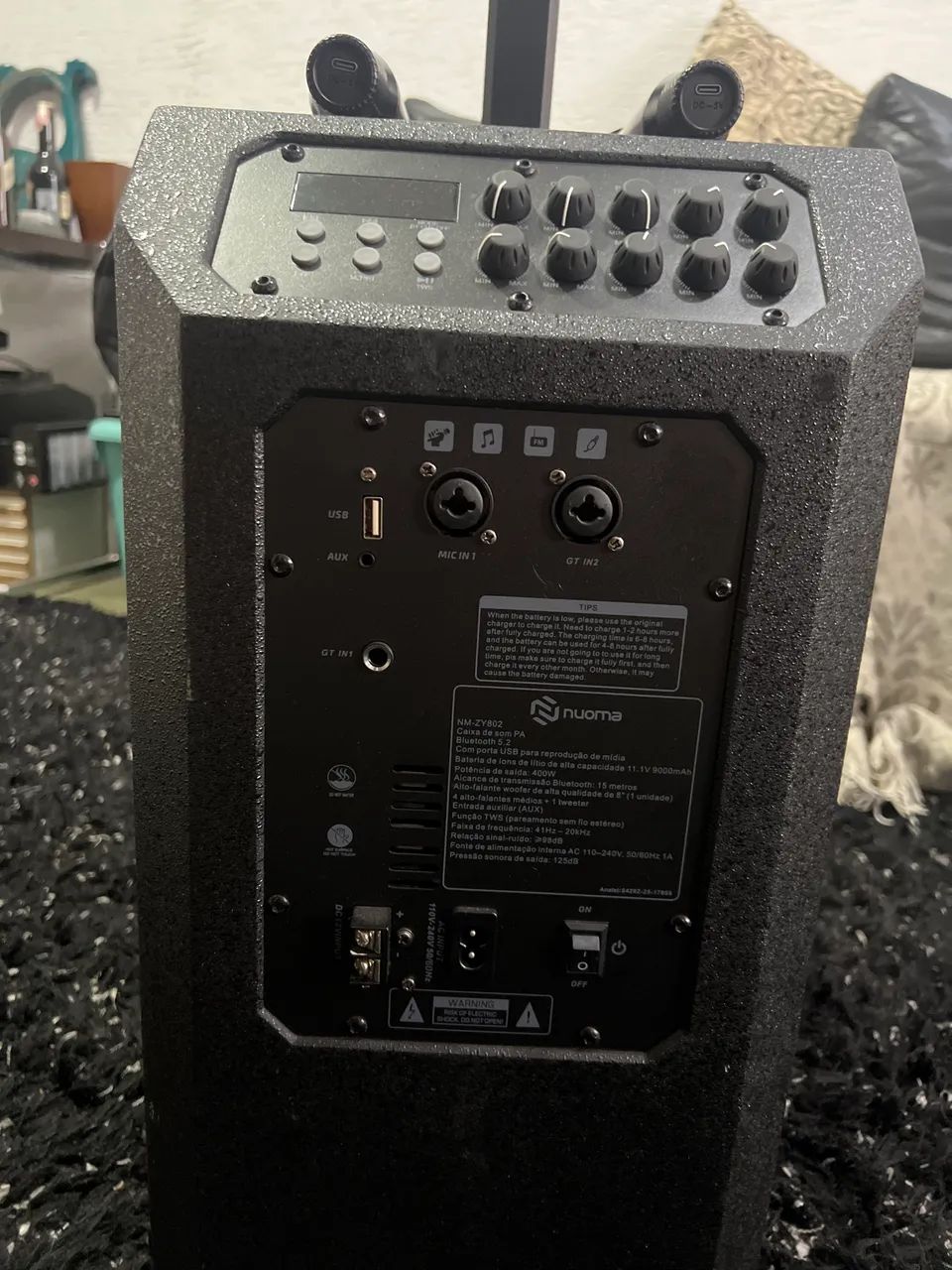Caixa de Som Torre Line Array Nuoma NM-ZY802 400W + 2 Microfones Sem Fio - Foto 5
