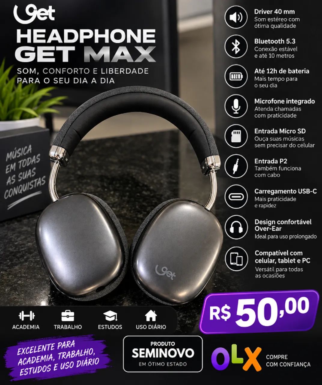 FONE DE OUVIDO - HEADPHONE GET MAX (SEMINOVO)