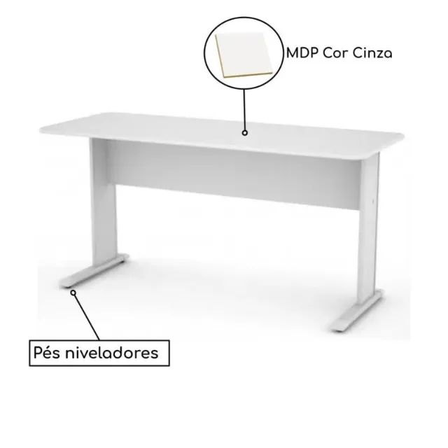 Mesa Escritório Cinza Compacta Resistente Sem Gavetas Ideal Trabalho 43099 - Foto 2