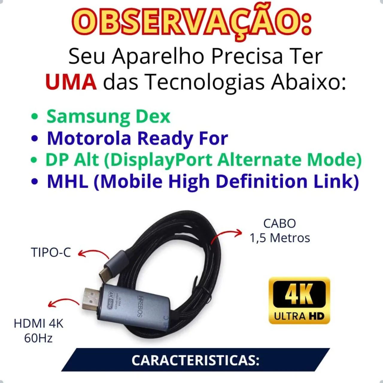 Adaptador Tipo C x HDMI - 4K 60hz 1,5m - Foto 4