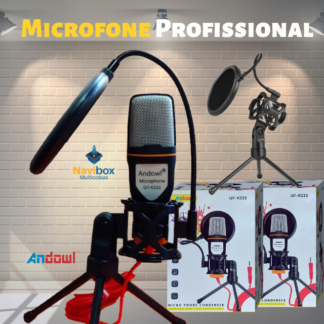 Microfone Condensador Com Tripé e Filtro Anti Puff