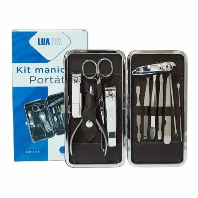 Kit para unha manicure portátil 12 peças aço inox promoção