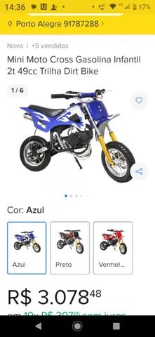 Mini Moto Cross Infantil Gasolina 2t 49cc Trilha Dirt Azul