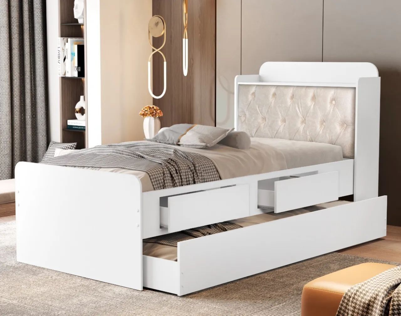 Cama Baú Solteiro com 2 gavetas +Cama auxiliar p664