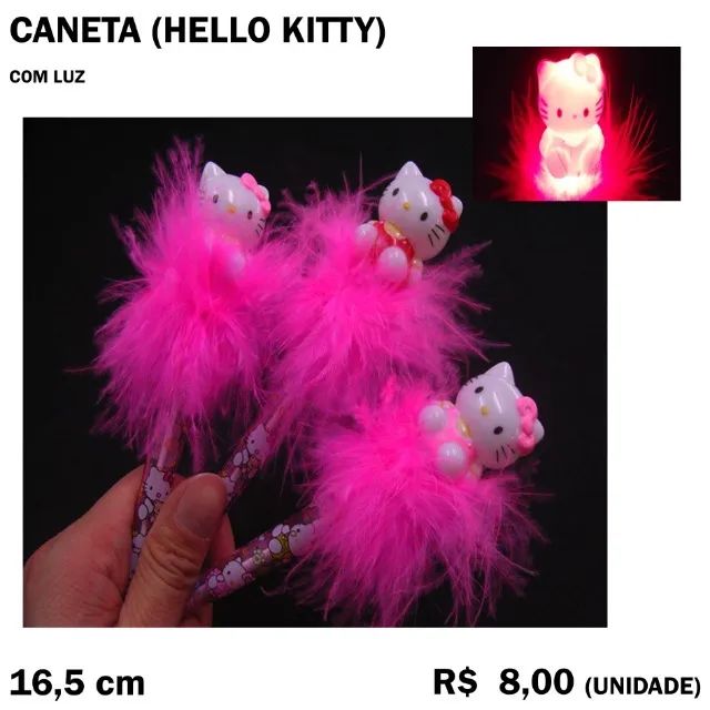 Caneta Hello Kitty com Pluma e Luz