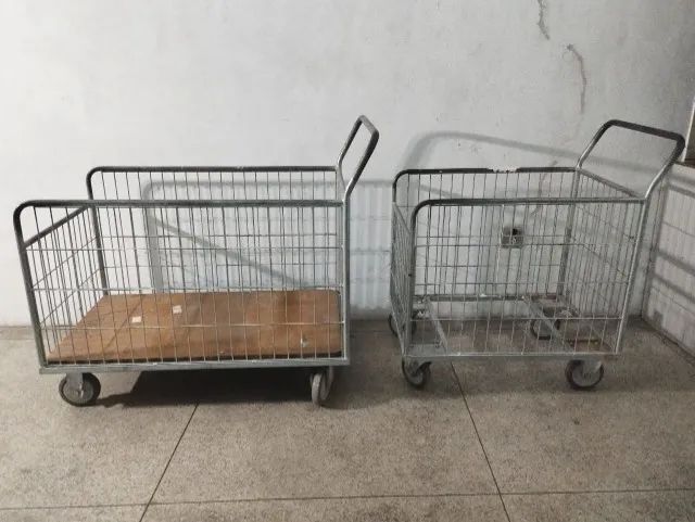 Carrinho de carga e descarga levar produtos em aco c rodas resistentes. kit 2 carrinhos 