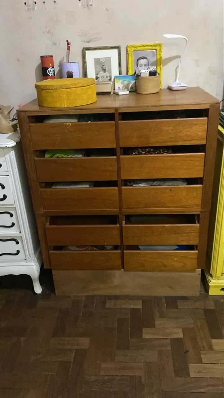 Wooden chest of drawers with 10 modular drawers—two rectangular units