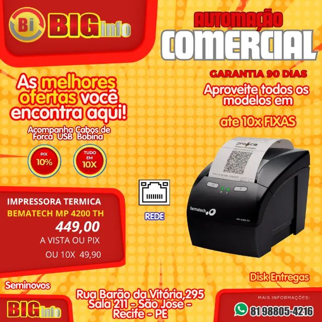 Impressora Termica Bematech Mp 4200 - Rede ETHERNET - Em ate 10x Fixas 