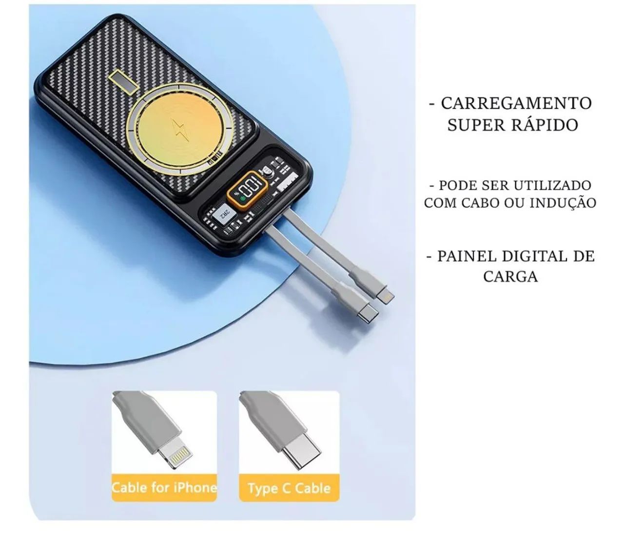 Power Bank 10000 mAh com Carregamento Sem Fio - Foto 2