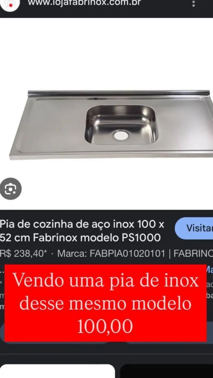 Pia de Cozinha Inox 100x52cm Fabrinox PS1000