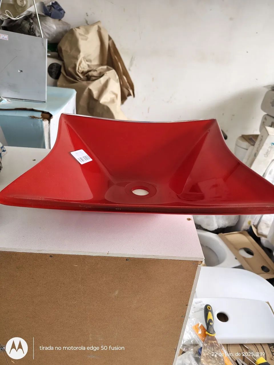 Cuba de Vidro Vermelha Quadrada 35 cm - Foto 3
