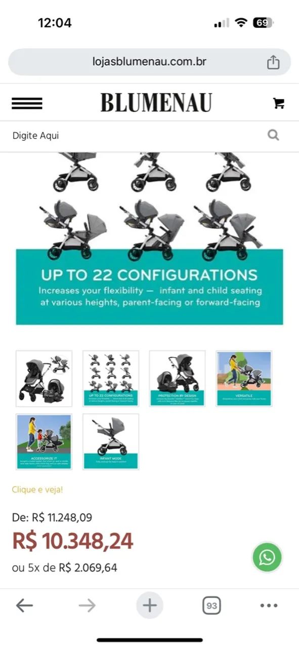 CARRINHO DE BEBÊ COM CADEIRA PARA CARRO SAFEMAX EVENFLO PIVOT XPAND, CINZA - Foto 5